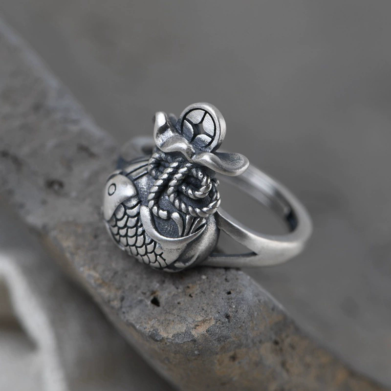 Fashion Ethnic Wear For Men - Chinese Style Fortune Bag Koi Ring