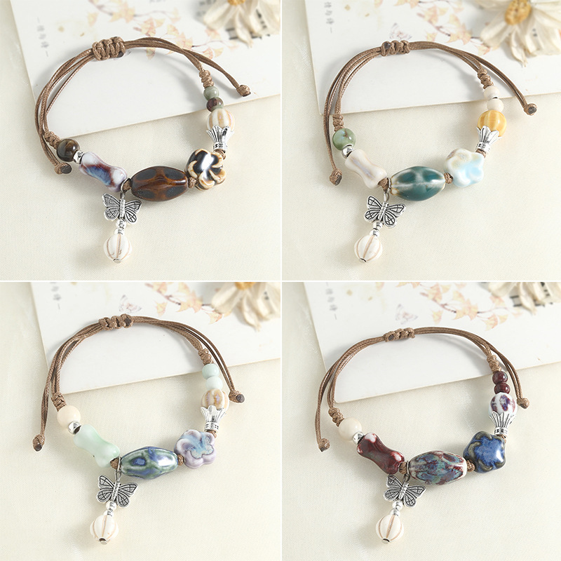 Ethnic Fashion Wear For Women - Vintage Butterfly Charm Bangle Colorful Ceramic